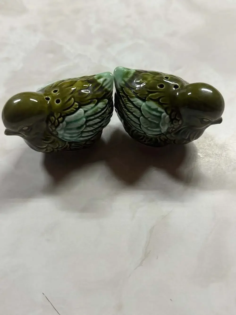 Vintage Ceramic Green Bird Salt and Pepper Shakers